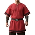 thumbnail image 2 of JOANKDMI Mens Medieval Tunic Shirt Short Sleeve Renaissance Viking Costume Lace-Up V-Neck Pirate Top Retro Peasant Blouse for Halloween LARP Cosplay Festival, S-5XL, 2 of 6