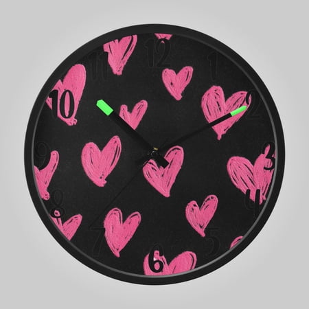 RMDQTR 12 Inch Sound-Activated LED Night Light Wall Clock Silent Sweep Movement Acrylic Face Battery-Operated for Bedroom/Living Room/School// Neon Pink Heart Pattern