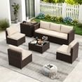 thumbnail image 1 of Costway Ensemble de Mobilier de Patio 8 Pcs avec Coffre de Rangement et Table Basse en Verre Trempé Beige, 1 of 10