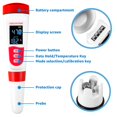 thumbnail image 2 of Digital PH Meter PH/TDS/EC/Temperature 4 In 1 Water Quality Tester with Backlight Display IP65 Waterproof High Precision Water Purity Tester for Drinking Water Swimming Pool Aquarium, 2 of 9