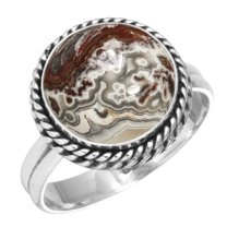925 Sterling Silver Women Jewelry Natural Crazy Lace Agate Ring
