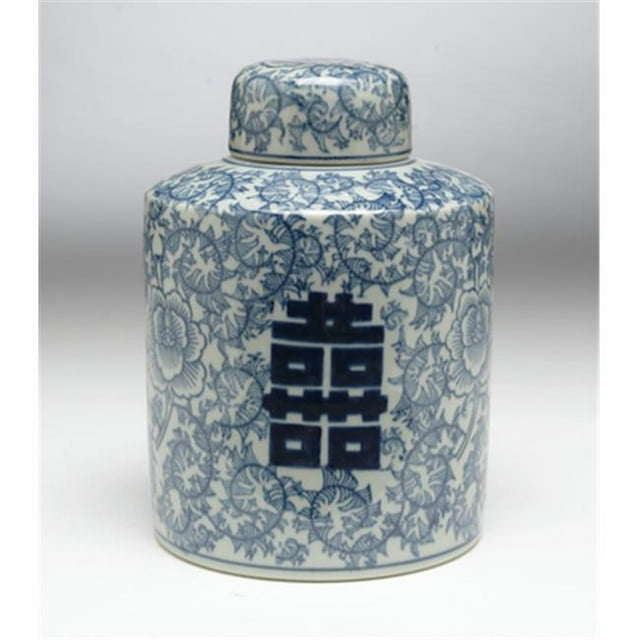 AA Importing 59720 Antiqued Pale Green & Blue Round Jar with Lid