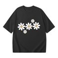 thumbnail image 5 of T Shirts for Women Short Sleeve Crewneck Floral Print Graphic Tee Summer Simple Drop Shoulder Breathable Casual Tops Black L, 5 of 5