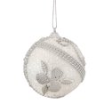 thumbnail image 3 of Northlight 3ct White and Silver Beaded Flowers with Leaves Shatterproof Christmas Ball Ornaments 3", 3 of 4