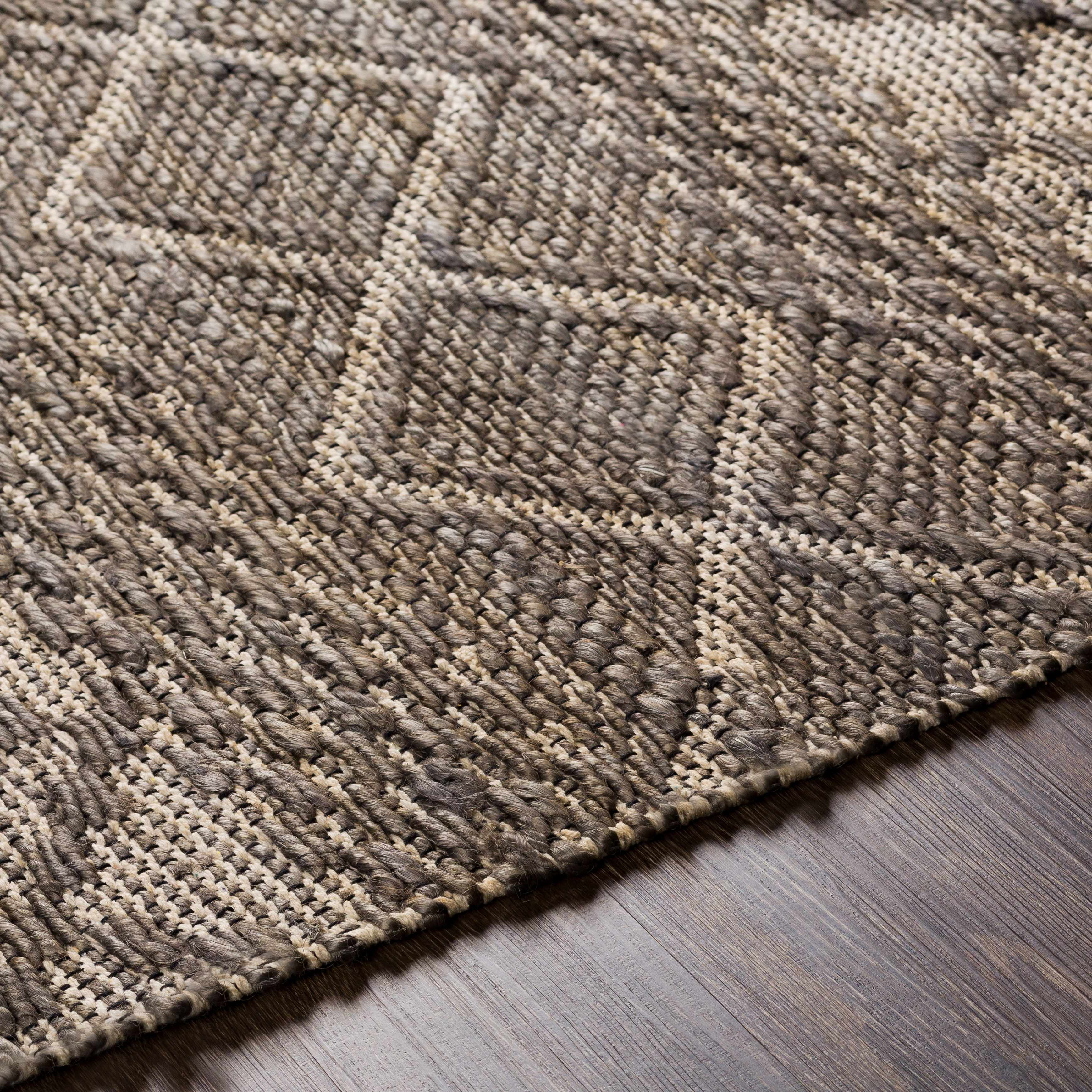 Hauteloom Abuyon Jute Living Room, Bedroom Area Rug - Bohemian, Transitional - Charcoal, Peach - 8'10" x 12'