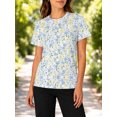 thumbnail image 3 of Women's All-Over Print Watercolor Blue Yellow T-Shirt Short Sleeve Crewneck Casual Summer Tee Tops, 3 of 6