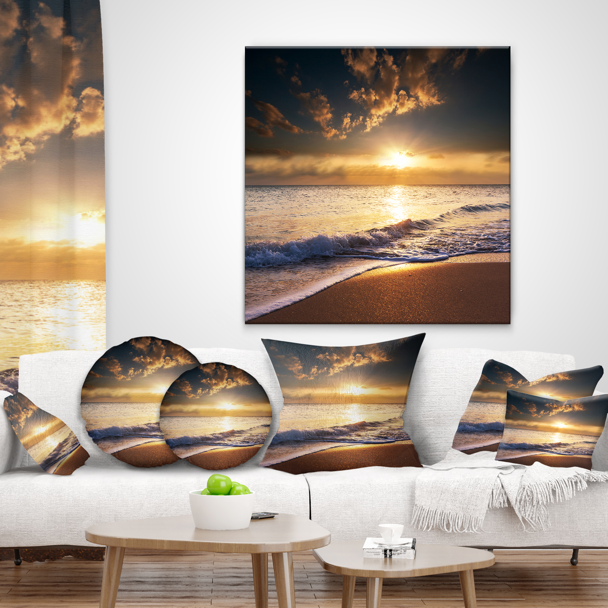 Designart 16" x 16" Multi-color Sea Shore Polyester Throw Pillow