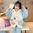thumbnail image 3 of Kuromi Kids Coral Velvet Pajama Anime Sanrioed Cinnamoroll Melody Autumn Winter Kawaii Girl Warm Sleepwear Loungewear Homewear, 3 of 5