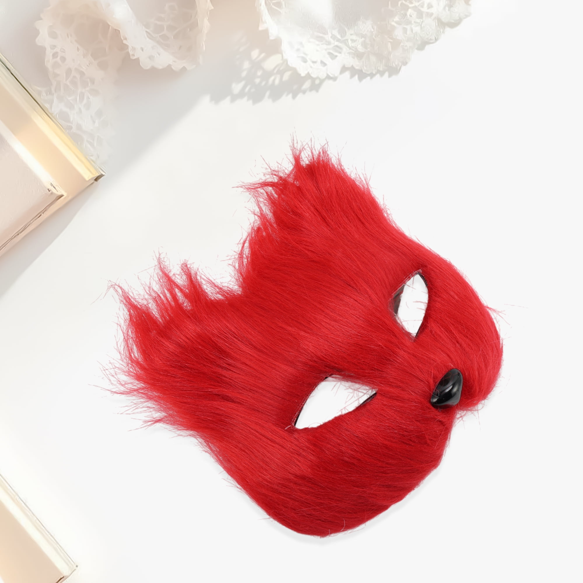 Unique Bargains 1 Pack Long-haired Foxes Party Mask Costume Events Red