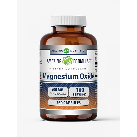 Amazing Formulas Magnesium Oxide 500 mg Per Serving 360 Capsules Supplement | Non-GMO | Gluten Free | Made in USA
