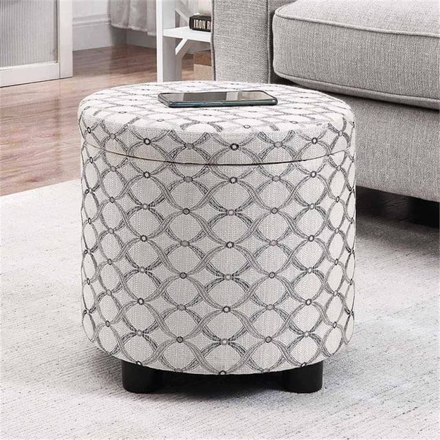 Designs4Comfort Pouf de Rangement d'Appoint avec Couvercle à Plateau Réversible en Tissu Gris