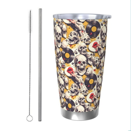 

Goofa lips record rock Skull for 20 oz Skinny Tumbler Stainless Steel Coffee Mug Slim Vacuum Insulated Travel Cup Car Cup-Straw Two-piece Set