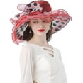 thumbnail image 4 of Fascinator Hats for Women, Women's Organza Church Derby Hat Hats Wide Brim Tea Party Hats Uv Protection Sun Hat, 4 of 5