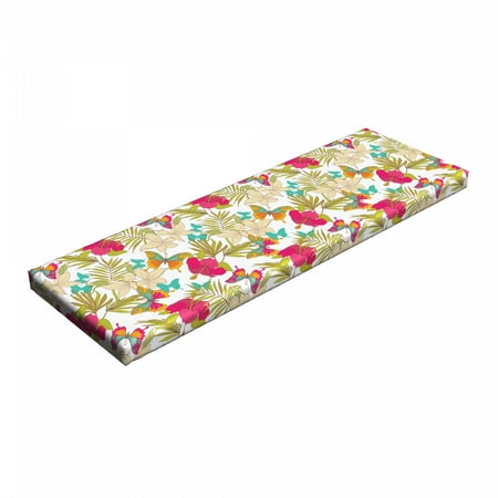

Hawaiian Bench Pad Tropical Frangipani and Hibiscus Blossoms Exotic Butterflies with Palm Leaves HR Foam Cushion with Decorative Fabric Cover 45 x 15 x 2 Multicolor by Ambesonne