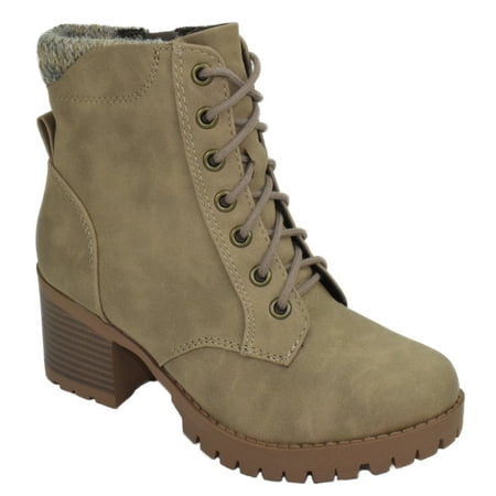 

Soda Women Chunky High Heel Combat Army Military Riding Boots Booties Lug Sole Single-S Beige Taupe 7.5