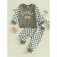 thumbnail image 2 of Suealasg Toddler Baby Boys Fall Tracksuit Outfits Clothes 6M 1T 2T 3T Kids Boys Letter Print Crew Neck Checkerboard Long Sleeve Sweatshirts and Long Pants 2PCS Casual Autumn Clothing for Children Boys, 2 of 8