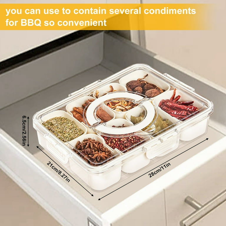 Qianwei Divided Serving Tray with Lid and Handle, 8-Grid Portable