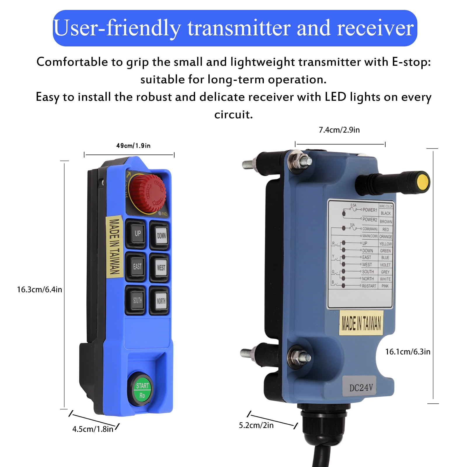6 Channel Saga Mini Industrial Wireless Crane Radio Remote Control 220V AC for Electric Chain Hoist Overhead Bridge Travelling Crane Truck Transmitter and Receiver