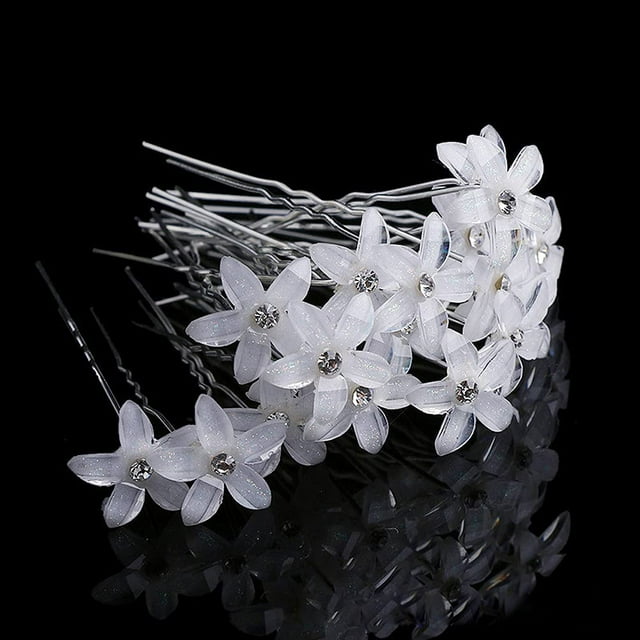 12 horquillas de flores para boda, horquillas de pelo con diamantes de imitación de flores blancas, horquillas en forma de U para novia, boda, mujer, accesorios de joyería para el cabello Adepaton CDWJ315