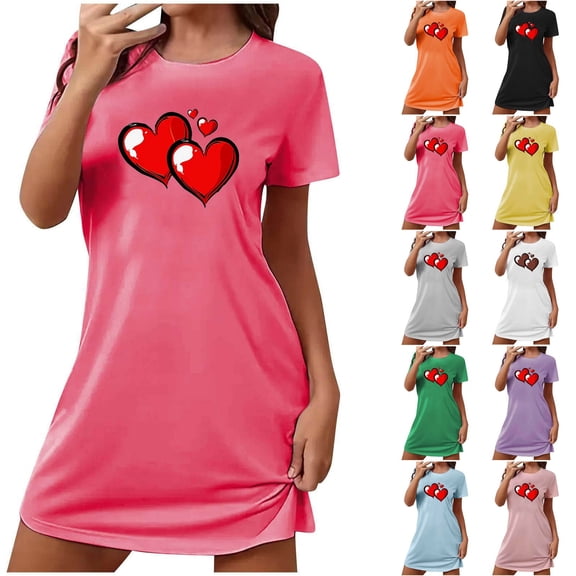 Sakmal Valentines Womens Moomoo Nightgowns Short Sleeve Cute Love Mumu Dress Heart Print Short Nightgowns for Women L