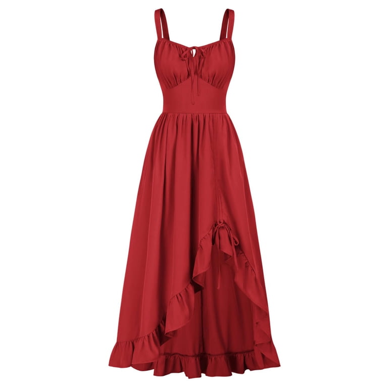 tight bust flowy dress Puyaiuu Women Spaghetti Strap Tie Bust Ruffle Split Maxi Dress Cottagecore Flowy Vacation Sundress Sky Blue S Halloween Party