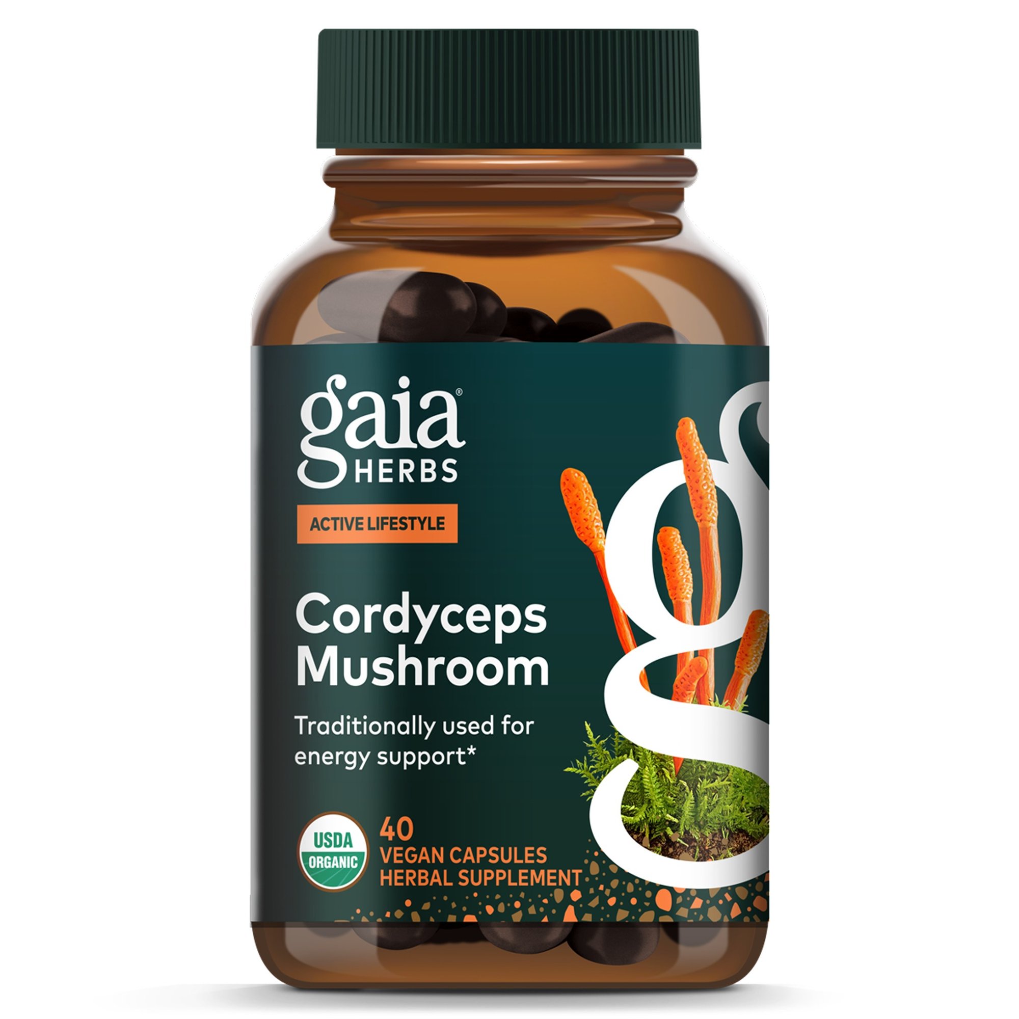 Gaia Herbs Cordyceps Mushroom - Traditionally Used to Support Sustaining Energy & Endurance* - One Daily with Organic Cordyceps Mushroom - 40 Vegan Capsules (40 Servings)