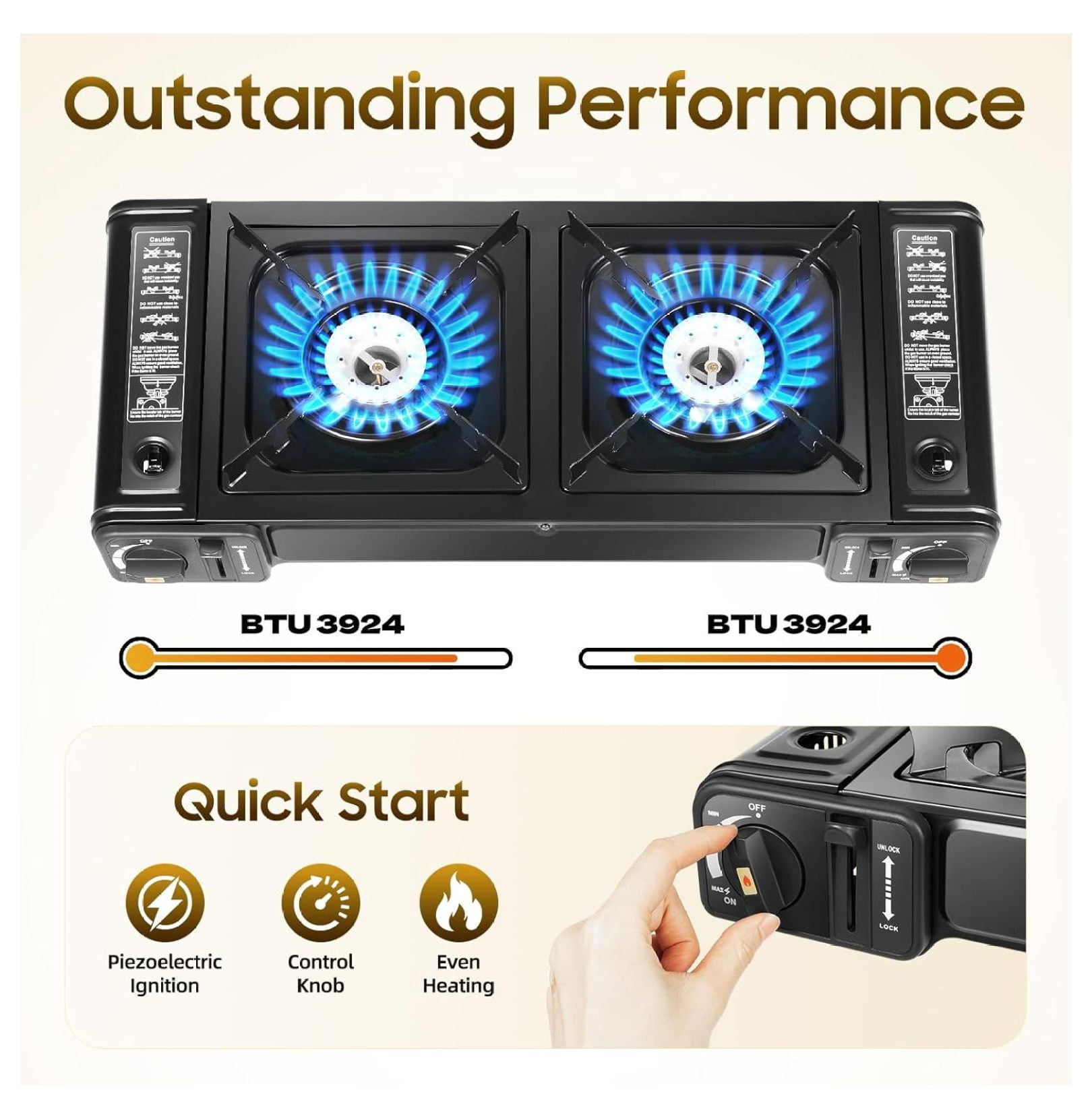 XYX Portable Butane , Propane Stove 2 Burner Propane Gas Stove, Double Auto Ignition Camping Burner LPG for RV, Apartments, Motorhome, Outdoor, Indoor