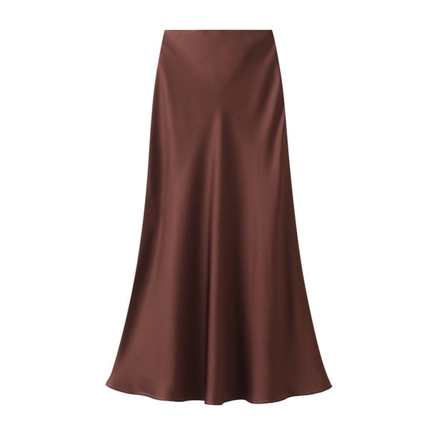 Falda de satén de cintura alta para mujer - Vestido elegante con cremallera y corte en A - Poliéster - M-XL