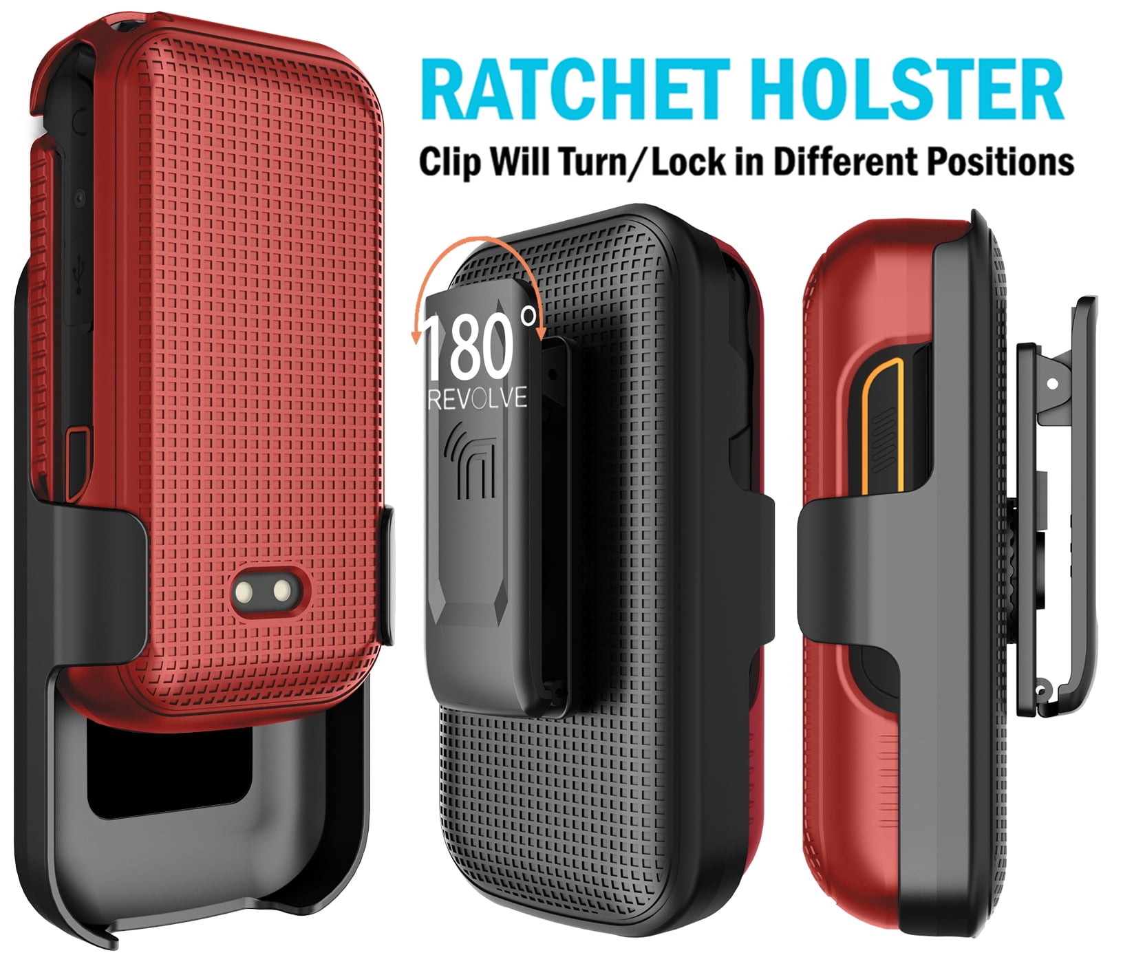 Nakedcellphone Case and Belt Clip Combo for Sonim XP3plus 5G Flip Phone (XP3 Plus X320, 2025), Textured Hard Cover and Holster/Holder - Bold Red