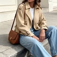 thumbnail image 3 of Double Breasted Women Solid Color Casual Crop Trench Coat Lady Office Jacket with Pocket, 3 of 6