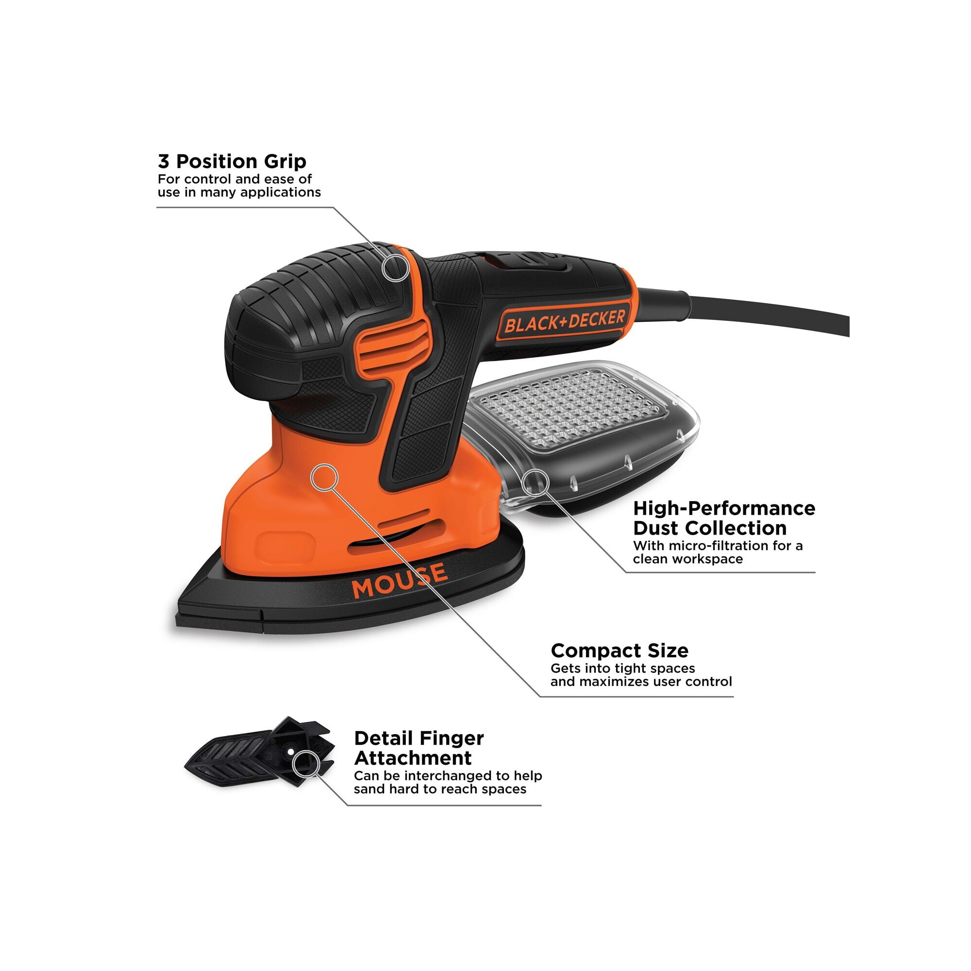 BLACK+DECKER Mouse Detail Sander, Compact with IRWIN QUICK-GRIP Clamps,  One-Handed, Mini Bar, 6-Inch, 4-Pack (BDEMS600 & 1964758)