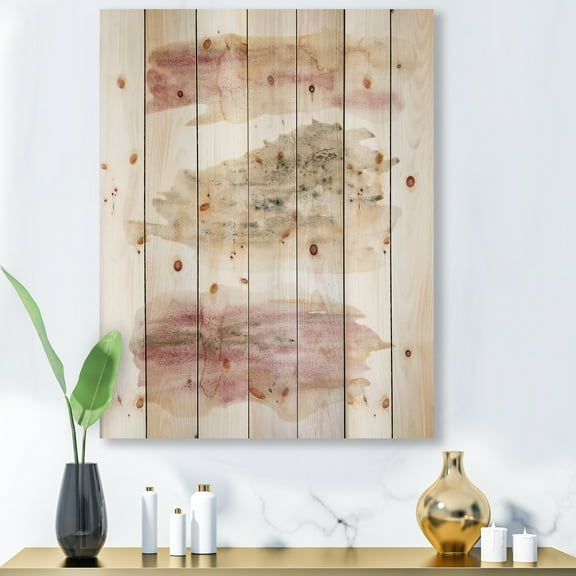 Designart 'Pink and Golden Abstract Clouds' Modern Print on Natural Pine Wood