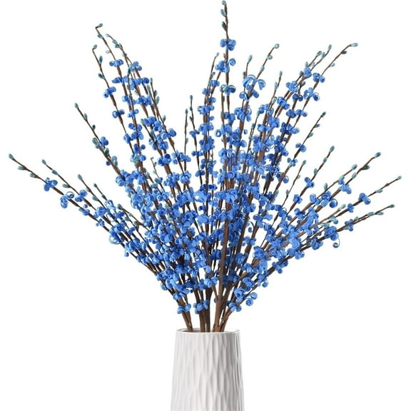 NOGIS 5Pcs Long Stem Jasmine Flowers Artificial, 29.5"/75cm Tall Fake Flower Bouquet, Artificial Pussy Willow Branches for Home Office Wedding Party DIY Floral Art Winter Decor (Blue)