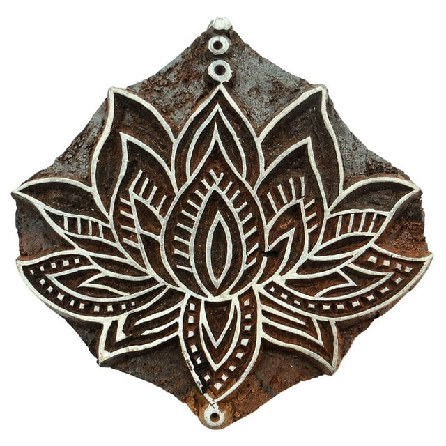 Lotus Pattern Wooden Hand Block Printing Te x tile Carved Blocks Print Stamps