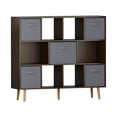 thumbnail image 5 of IVV 3-Tier Bookshelf, Wide Bookcase with 5 Fabric Drawers, Modern Book Shlef Storage Organizer Display Rack for Living Room, Entryway, Office, Brown, 5 of 6