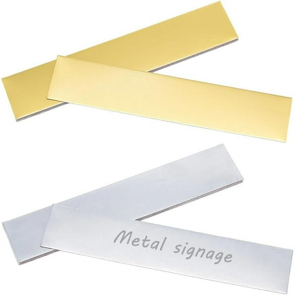 12Pcs 2 Colors Engraved Metal Plaque 25x5cm Name Plates Engraved Personalized Plaque Self Adhesive Blank Plaques Engraved Blank Name Tag Frame Name Label DIY