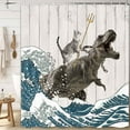 thumbnail image 2 of Funny Cat Shower Curtain, Cool Cat Dinosaur Japanese Ocean Wave Decor Fabric Bathroom Curtains for Kids and Children, Rustic Wooden Farmhouse Shower Curtains Set - 72x72 Inches, 2 of 6