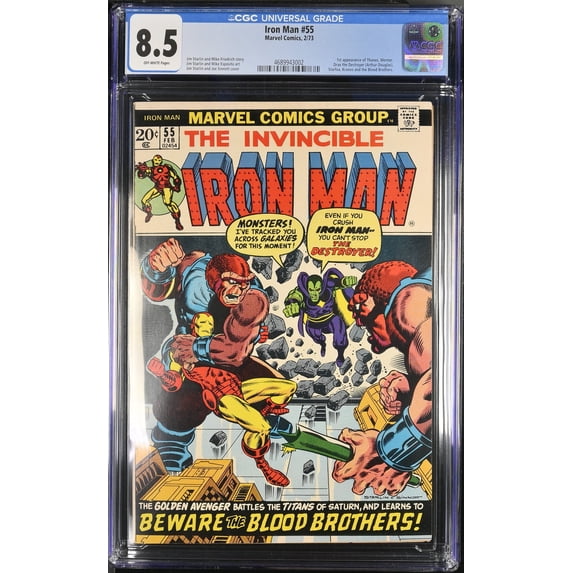 Iron Man #55 CGC VF+ 8.5 Off White 1st Appearance Thanos Drax! Comic Book