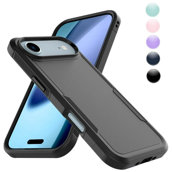 Military Grade Shockproof iPhone 17 Air Case,Dual Layer Full Body Protective Cover with Anti-Slip Grip & Raised Camera Heavy Duty Rugged Case- Black