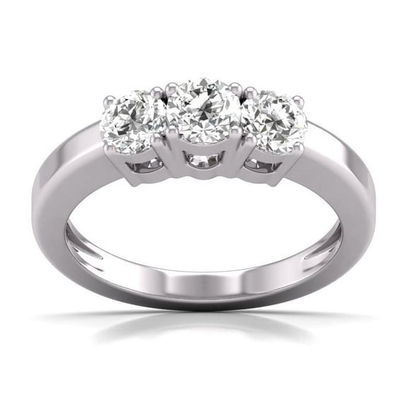 TimeLe$$ Classics 1 Carat TW Lab Grown Diamond Three Stone Engagement Ring in 14K White Gold (Ring Size 10)