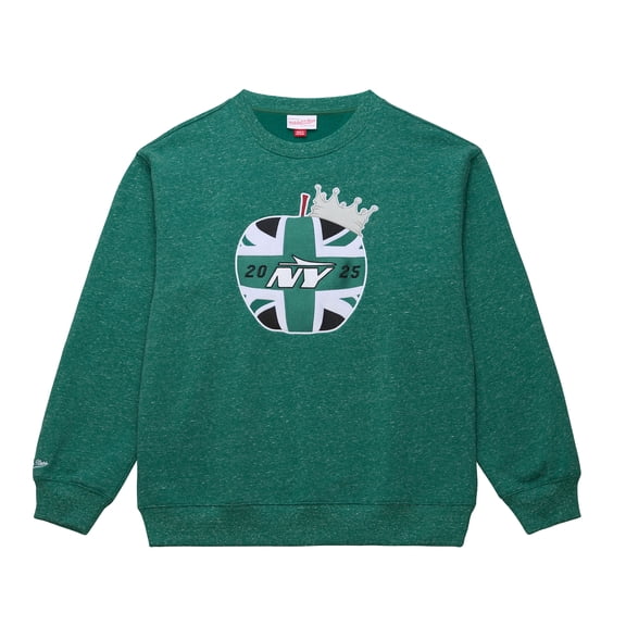 Men's Mitchell & Ness Green New York Jets Jets In London Throw It Back Fleece Sweatshirt