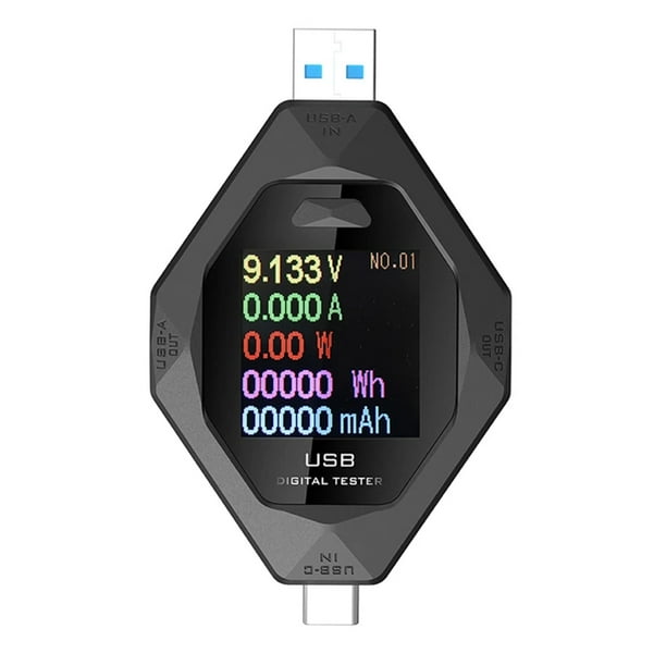 Medidor de Potencia de Corriente de Voltaje Multifunción Tipo C y USB de 1,44 Pulgadas, Herramientas de Prueba de Analizador de Detección de Potencia de Carga Rápida