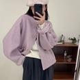 thumbnail image 3 of Fall Winter Women Jacket Crew Neck Single-breasted with Side Pockets Loose Short Type Woolen Jacket Shopping Commuting Daily Coat, 3 of 8