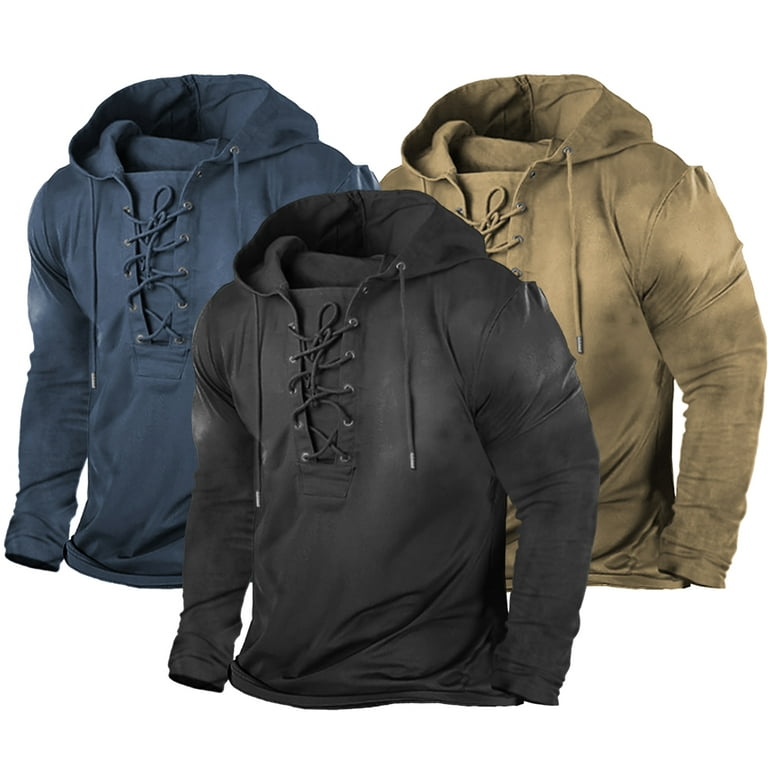 Men Hoodie Vintage Hooded Long Sleeves Washed Pullover Warm Soft Casual Lace  Up Men Top Male Clothes 