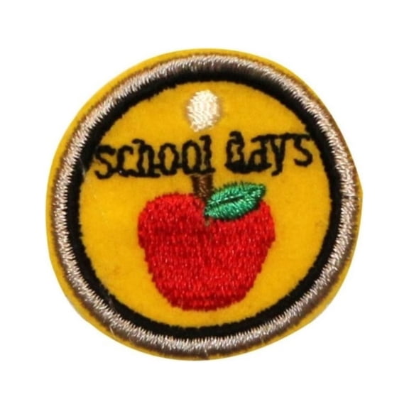 ID 0966A School Days Badge Patch Teacher Apple Tag Embroidered Iron On Applique