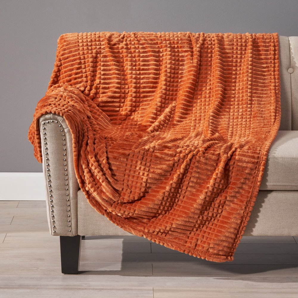 Noble House Darwin Corduroy Plush Throw Blanket, Orange
