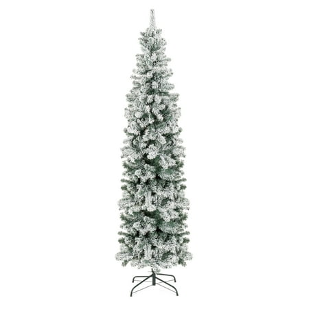 Best Choice Products 7.5ft Snow Flocked Artificial Pencil Christmas Tree Holiday Decoration w/ Metal (Best Christmas Tree For Small Spaces)