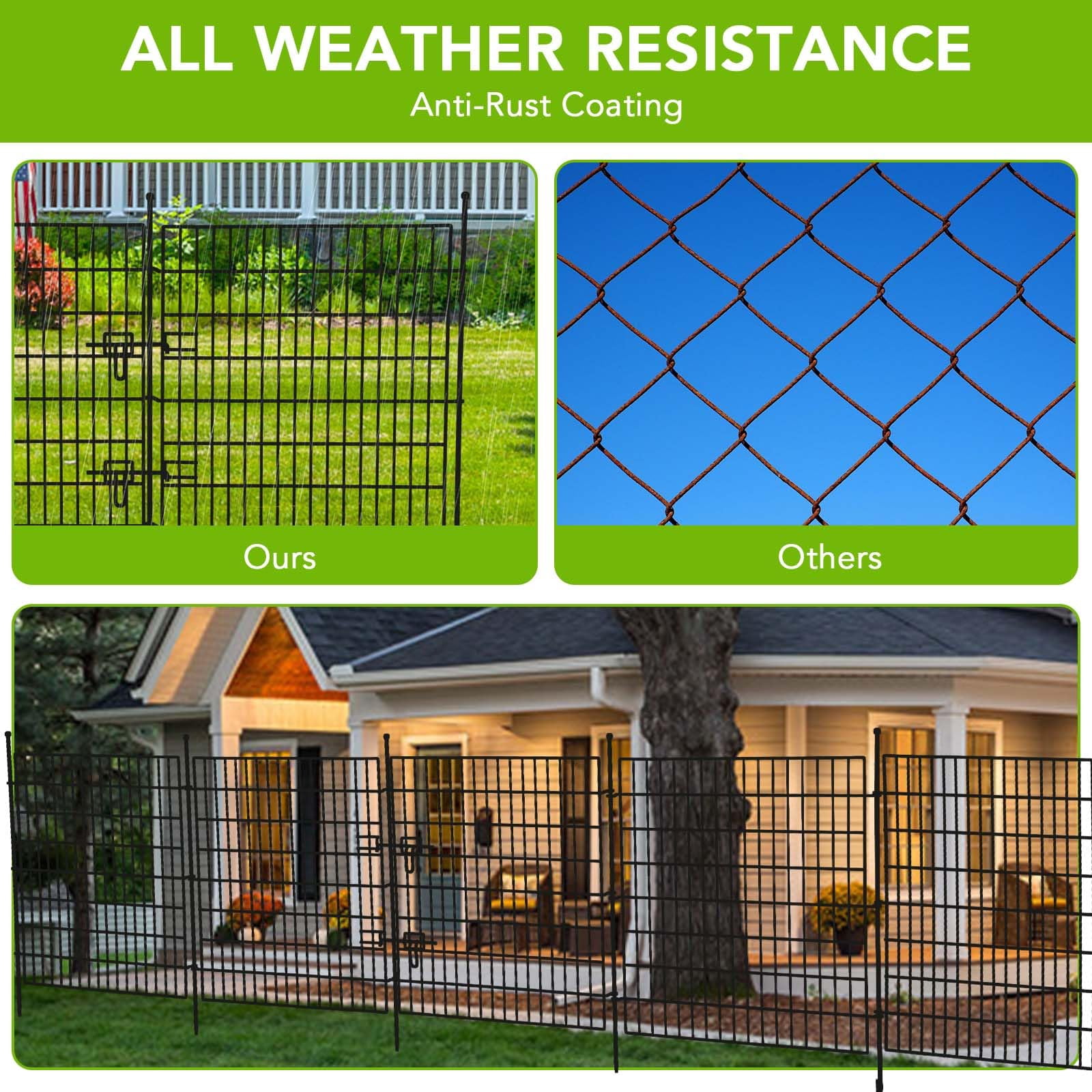Kojooin Garden Fence,15 Panels No Dig Decorative Fence with Gate for Outdoor,Yard, Patio,32 in(H) X 36 Ft(L) Animal Barrier Rustproof Metal Wire Panel,Temporary Dog Fence