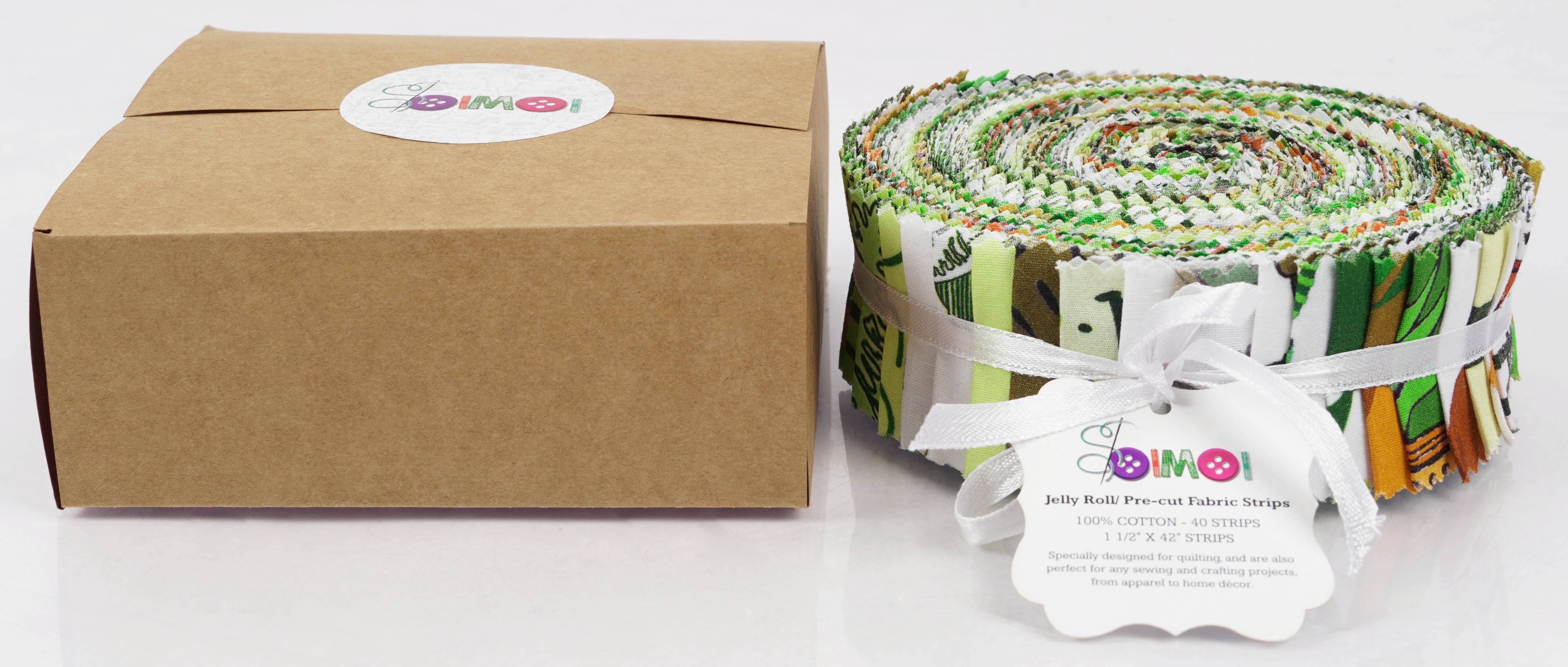 Soimoi 40Pcs Japanese Print Precut Fabrics Strips Roll Up 1.5 inches Cotton Jelly Rolls For Quilting - Green