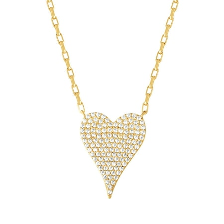 Brilliance Fine Women s Sterling Silver 14kt Gold Plated Simulated Diamond Heart Necklace 18 & 24